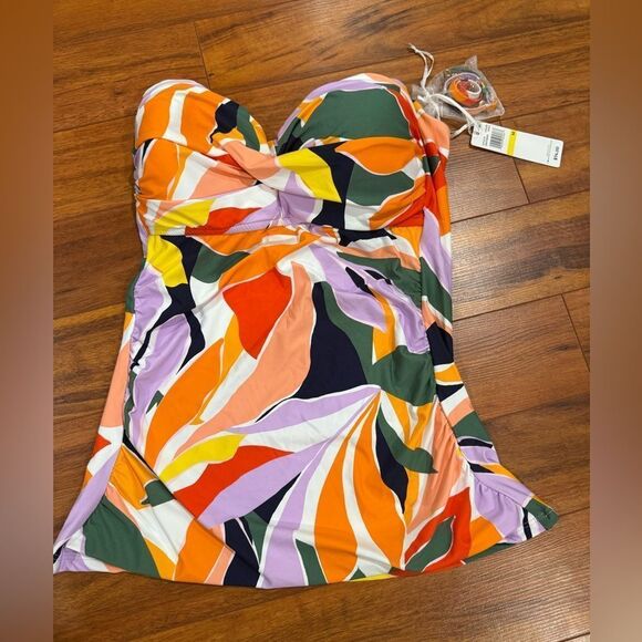 Anne Cole Women's Twist Front Shirred Bandeau Tankini Swim Top NWT - Picture 3 of 6